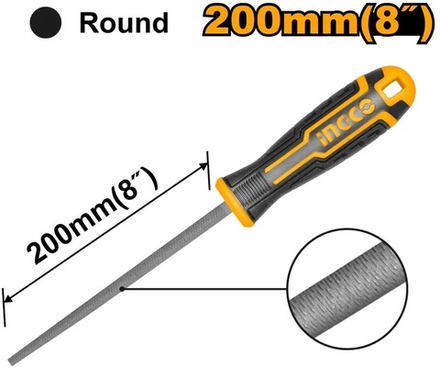 Напильник слесарный круглый INGCO HSRF088 INDUSTRIAL 200 мм