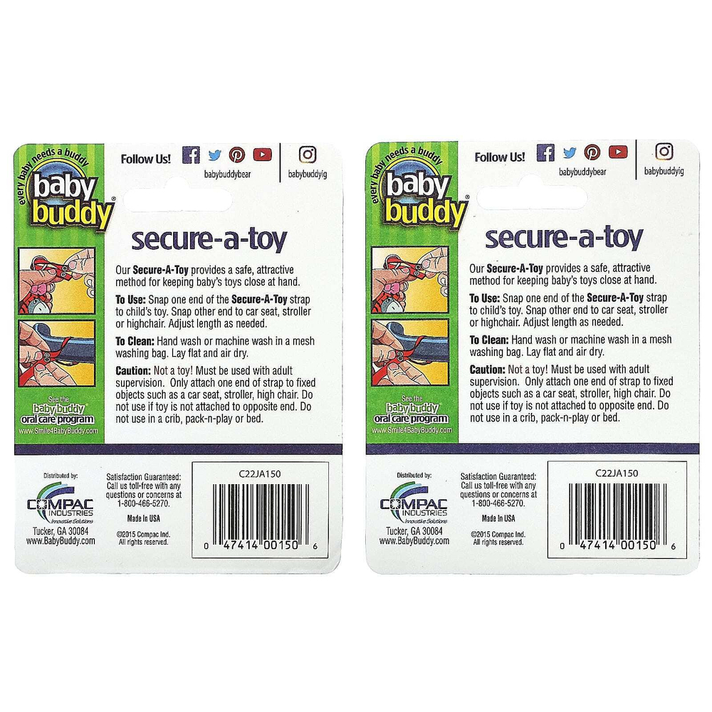 Baby Buddy, Secure-A-Toy, для детей от 4 месяцев, черный / темно-синий и голубой / белый, 4 ремешка