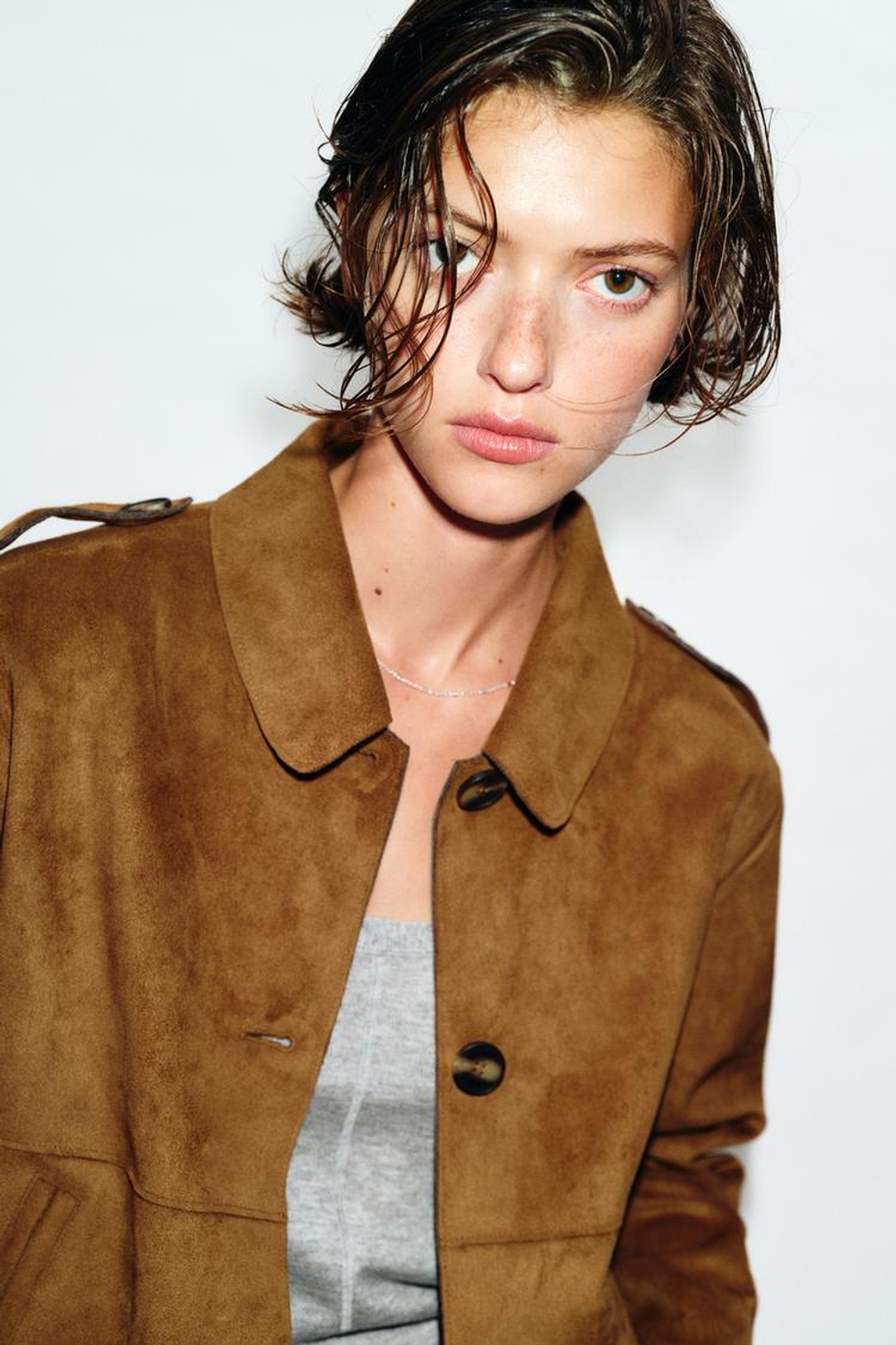 ZARA КОРОТКАЯ КУРТКА ИЗ ИСКУССТВЕННОЙ ЗАМШИ, РЫЖЕВАТО-КОРИЧНЕВЫЙ