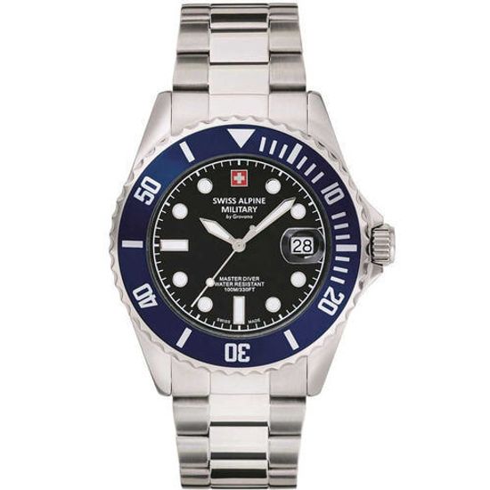 С браслетом Мужские наручные часы с серебряным браслетом Swiss Alpine Military 7053.1136 diver 42mm 10ATM