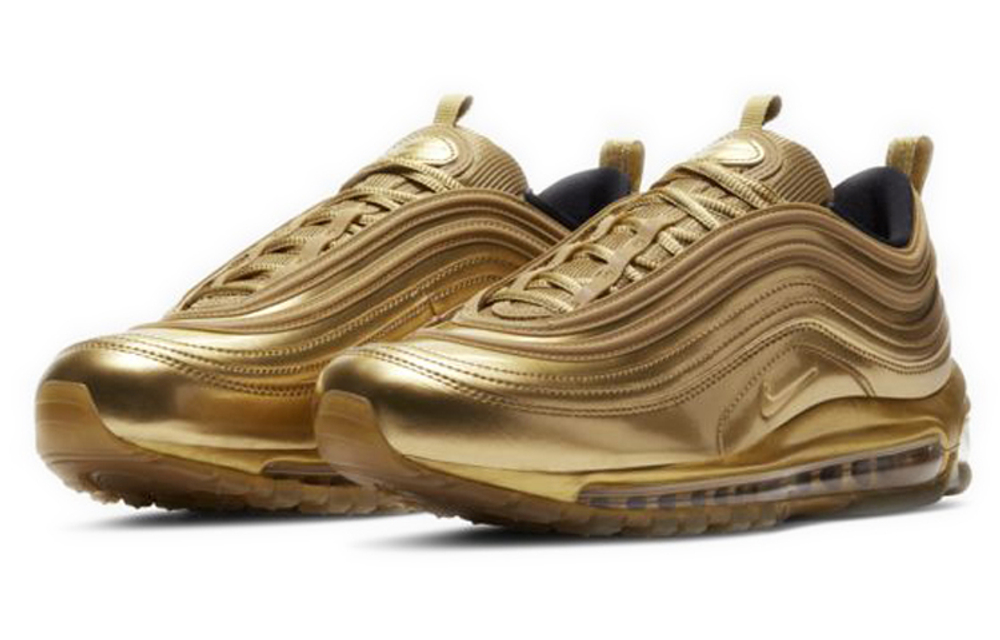 Nike Air Max 97 comfortable and versatile shock absorption, non-slip, wear-resistant, low-cut casual running shoes for men and women with the same liquid gold