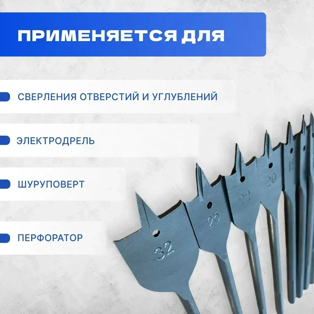 Набор перьевых сверл по дереву 10 шт с удлинителем