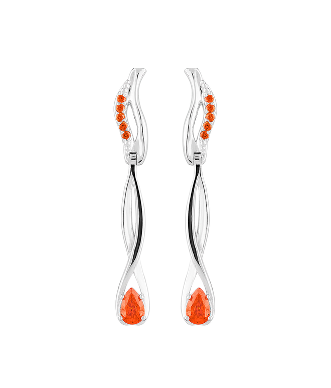 Серьги из серебра со вставками из оранжевых фианитов