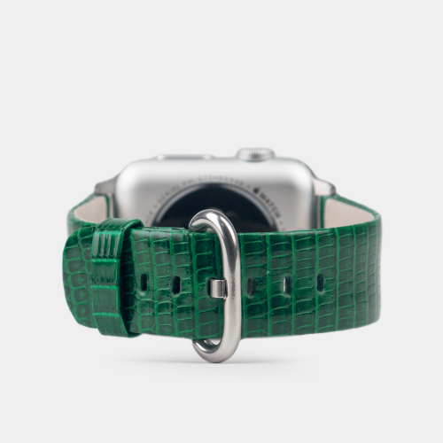 Ремешок для Apple Watch 44/45/46 mm из кожи ящерицы, зеленого цвета