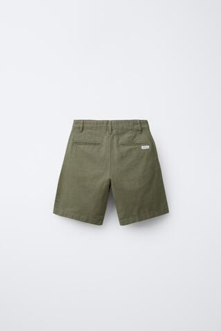 ZARA ШОРТЫ ЧИНОС ИЗ СМЕСОВОГО ЛЬНА, ТЕМНЫЙ ХАКИ