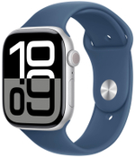 Часы Apple Watch Series 10, 46 мм, алюминий серебристого цвета, ремешок Sport Band цвета «деним»