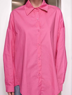 Рубашка женская, темно-розового цвета, оверсайз, хлопок 100%