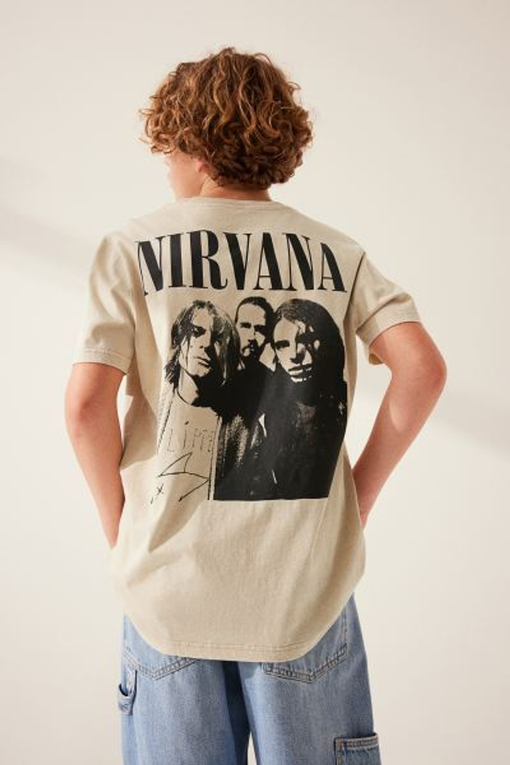 H&M Хлопковая футболка с принтом, светло-бежевый