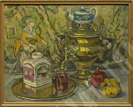 Суворова Наталия Васильевна (р. 1941). Самовар. Оргалит, масло. 1970г.