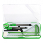 Готовальня Alingar, 9 предметов, металл. циркуль, точилка, карандаш, ластик, набор линеек 4шт, кольцо-переходник, пластиковый футляр