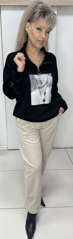 Черный свитшот из неопрена с принтом и "экраном"