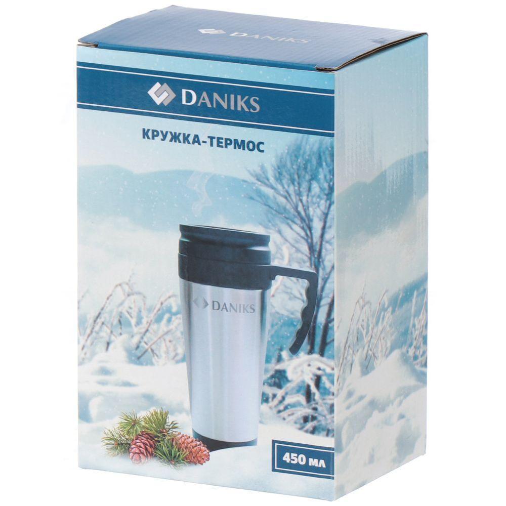 Термокружка нерж сталь, пластик, 0.4 л, Daniks, серебр, SL-109
