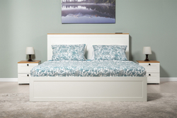 Кровать с ортопедическим основанием и опорами Остин 11.53, Белый шагрень, Дуб золотой