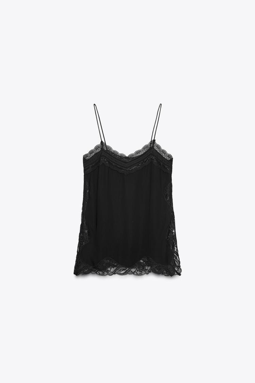 ZARA ТОП В БЕЛЬЕВОМ СТИЛЕ С КРУЖЕВОМ — ZW COLLECTION, ЧЕРНЫЙ