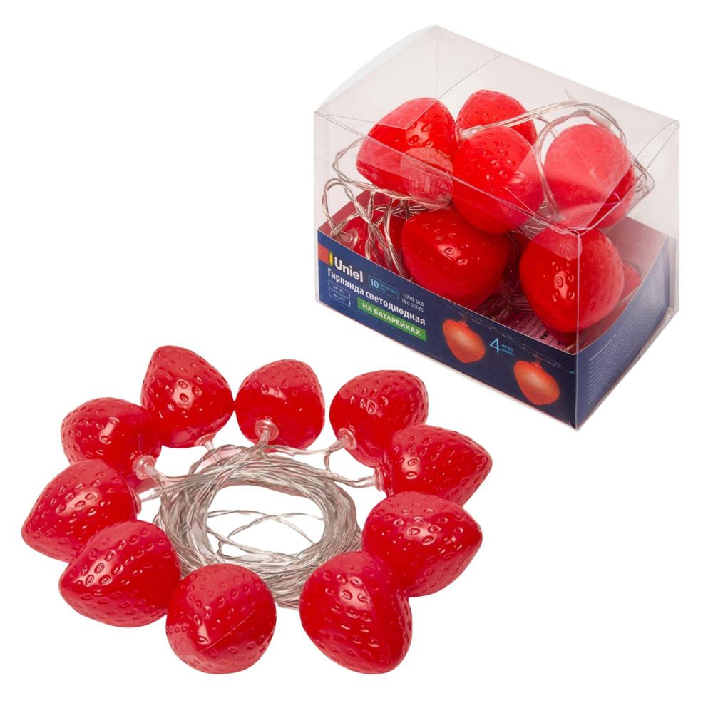 ULD-S0400-010/STB/2AA RED IP20 STRAWBERRY Гирлянда светодиодная на батарейках 2AA (не в/к), «Клубника», 4м. 10 светодиодов. Красный свет. Провод прозр