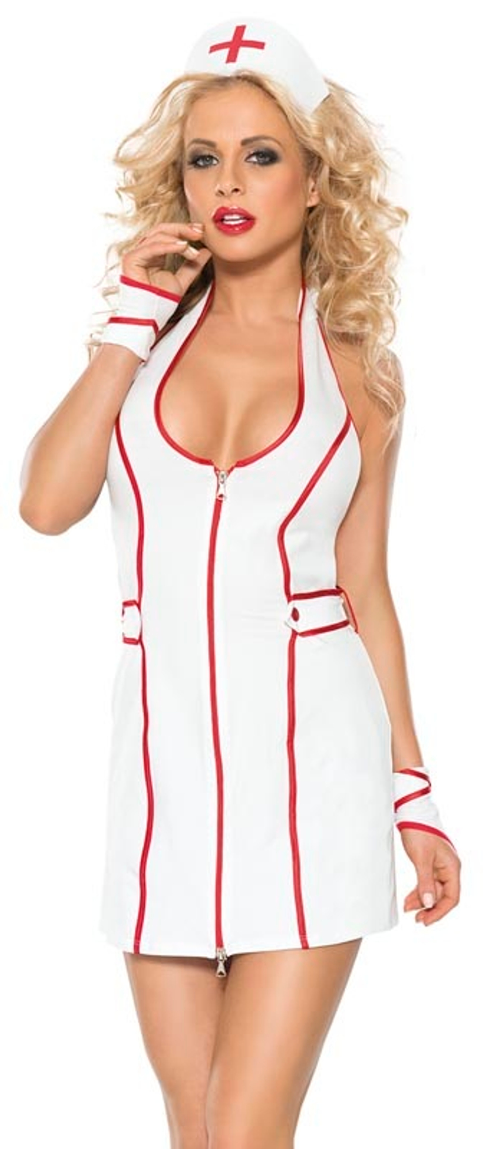 Костюм строгой медсестры из 4 предметов (Размер: M-L) (Цвет: белый)