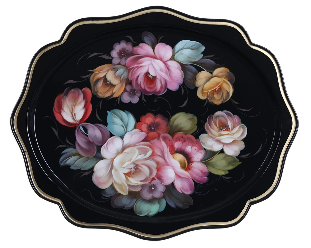 Жостовский поднос декоративный, размер 38х30 см (A15), металлический