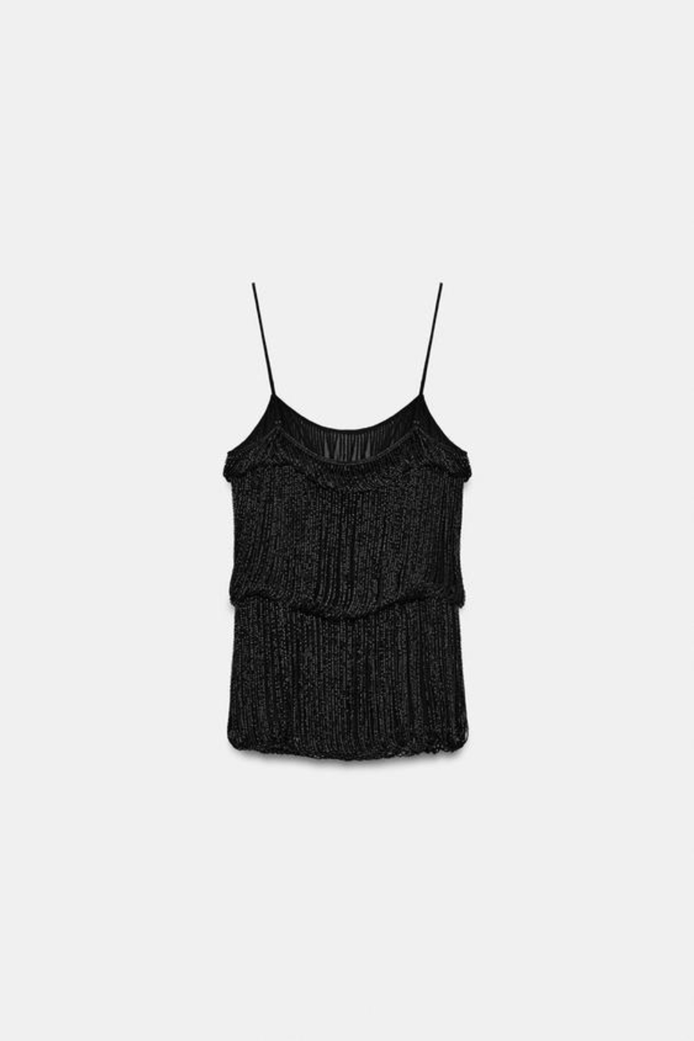 ZARA ТОП СО СБОРКАМИ И БУСИНАМИ — ZW COLLECTION, ЧЕРНЫЙ