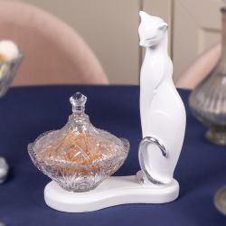 Сахарница стеклянная с крышкой Кошка Шелби Белый