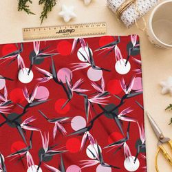 Ткань атлас японские цветочные мотивы