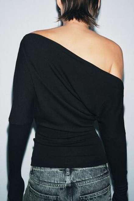 ZARA ТОП АСИММЕТРИЧНОГО КРОЯ ИЗ МЯГКОЙ ТКАНИ, ЧЕРНЫЙ