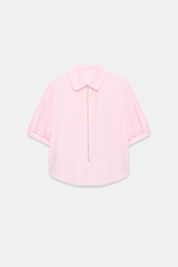 ZARA РУБАШКА ИЗ ПОПЛИНА С ЖЕМЧУГОМ, РОЗОВЫЙ