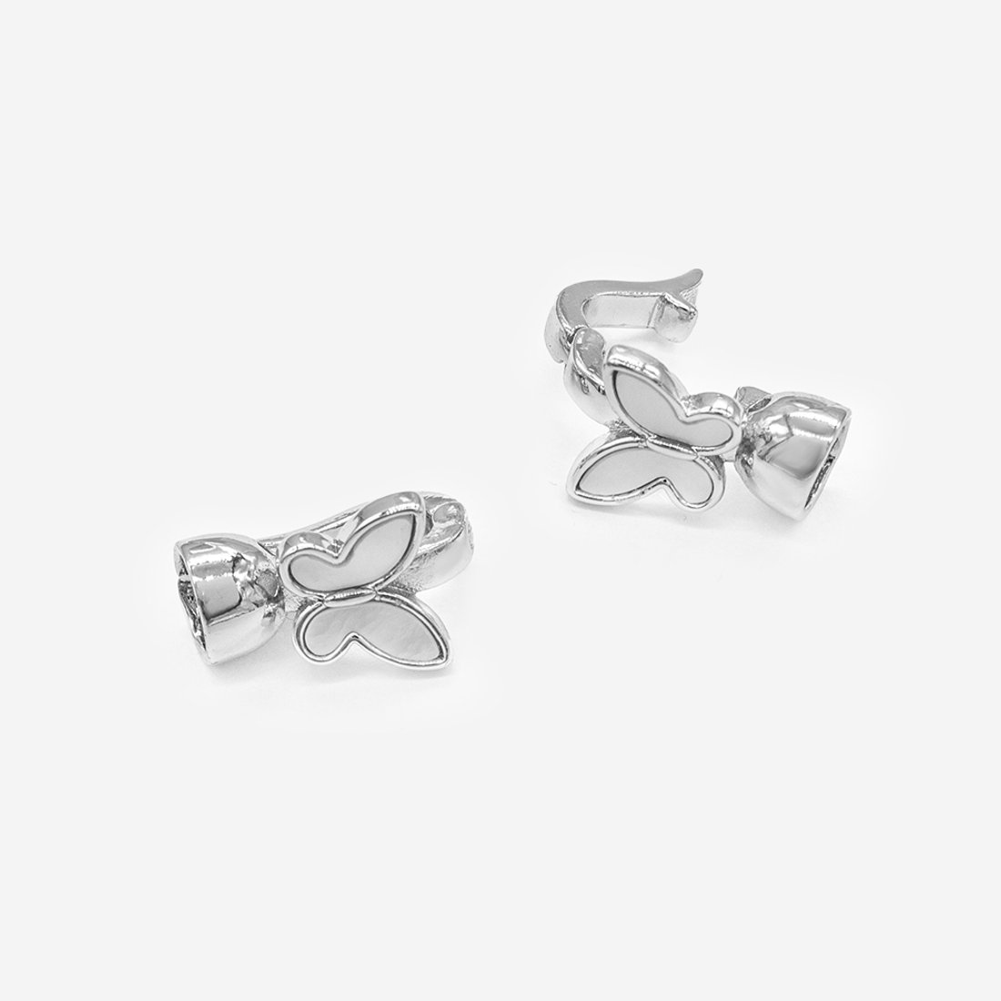 Пара карабинов "Бабочки", 15,5*10мм, перламутр, родирование