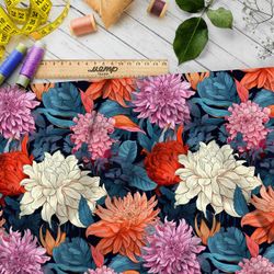 Ткань премиум атлас ночные хризантемы