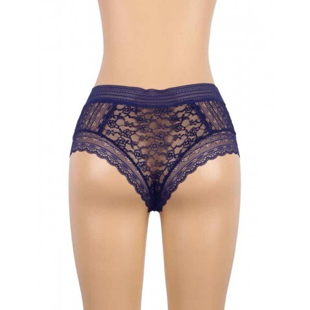 Трусики бразилиана Floral Lace, синие, M-L