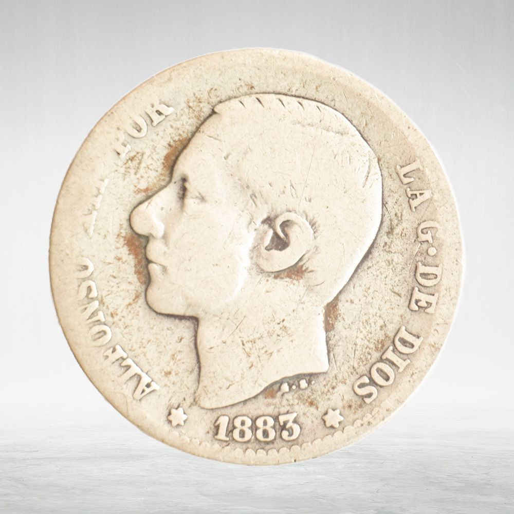Spain, 1 Peseta 1883 – Alfonso XII (Second Portrait), VG
