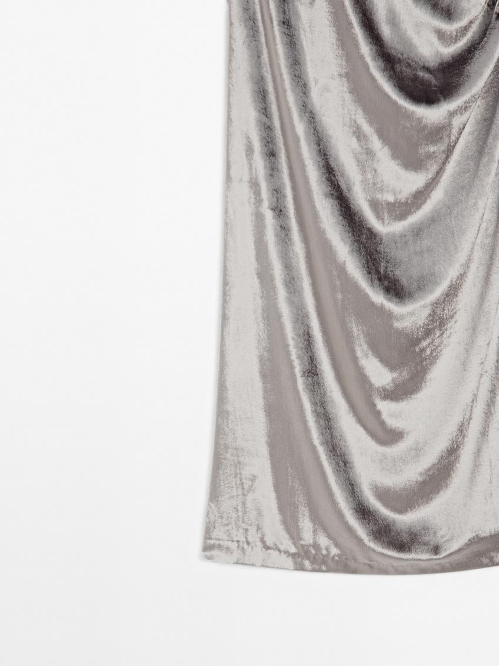 Massimo Dutti Бархатная юбка-миди с цветочной отделкой - Studio, серый