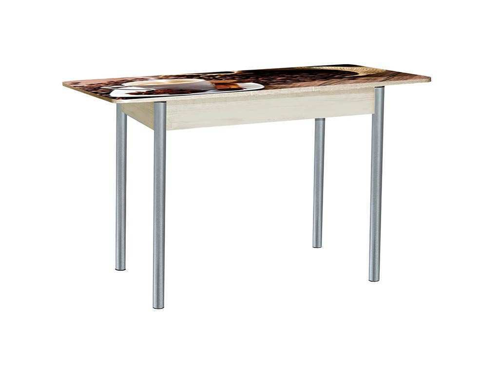 Нью йорк фотопечать стол обеденный раздвижной со стеклянной поверхностью  / чашка кофе/дуб молочный/металлик 900*600 (1200)