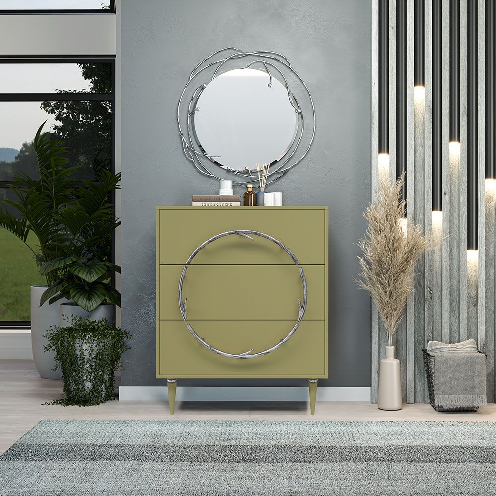 Комод Арт Колор matte Классик Сильвер с 3 ящиками Зеленая олива матовая