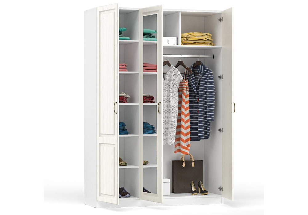 Шкаф Ливерпуль с зеркалом белый / ясень ваниль