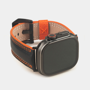 Ремешок для Apple Watch Ultra 49mm из кожи теленка черного цвета с оранжевой строчкой