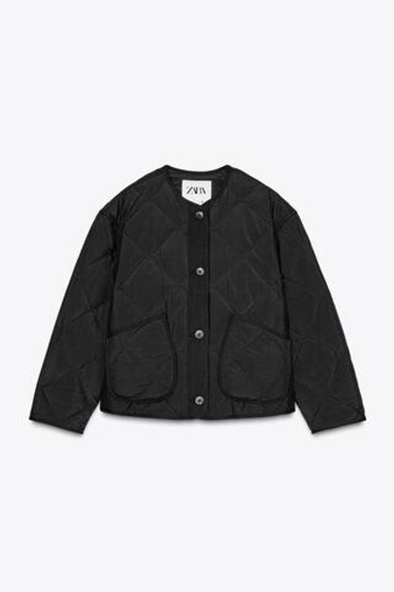 ZARA СТЕГАНАЯ КУРТКА WATER REPELLENT, ЧЕРНЫЙ
