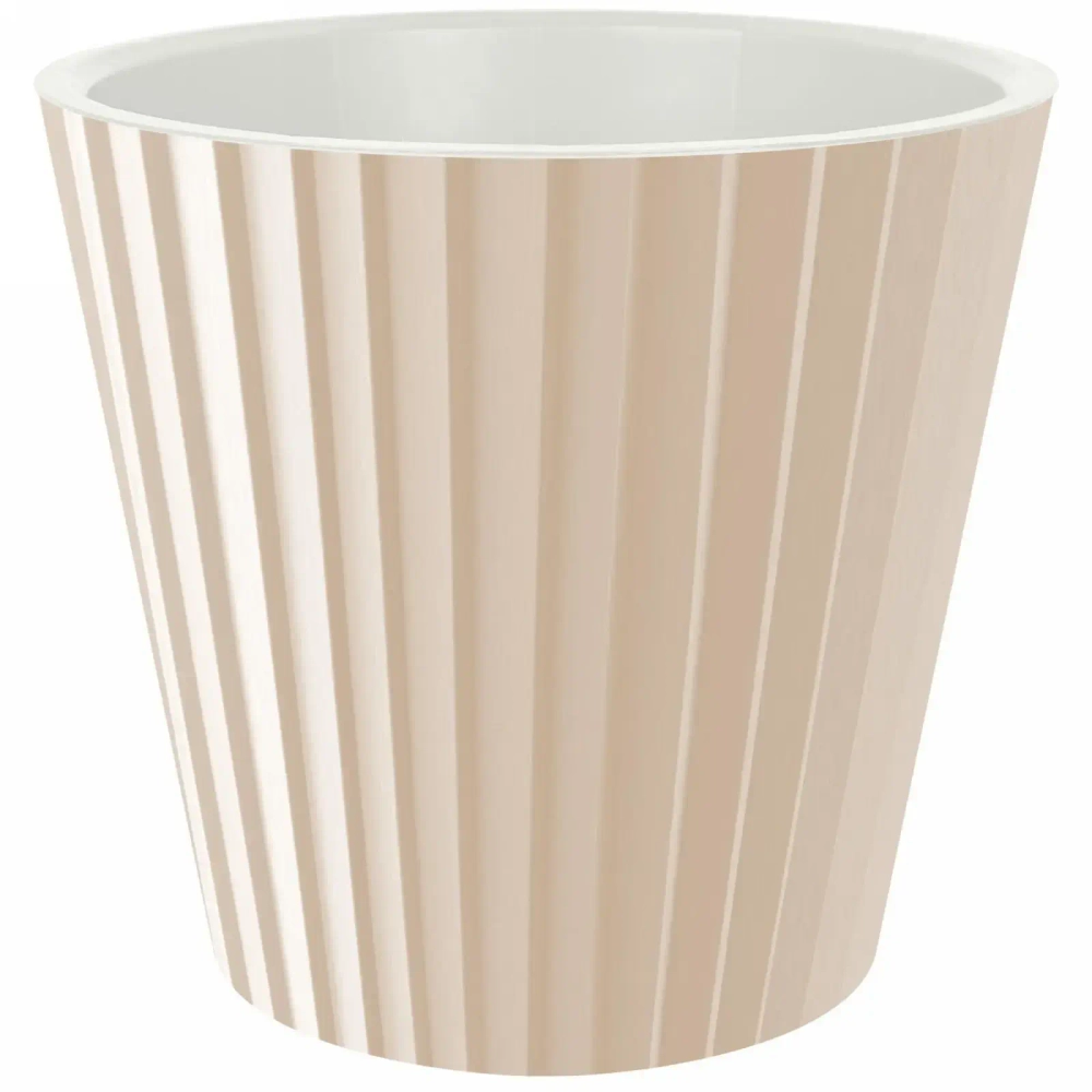 Горшок для цветов пластиковый 5,8л d-23см «Sand» c дренажной вставкой, молочный шоколад