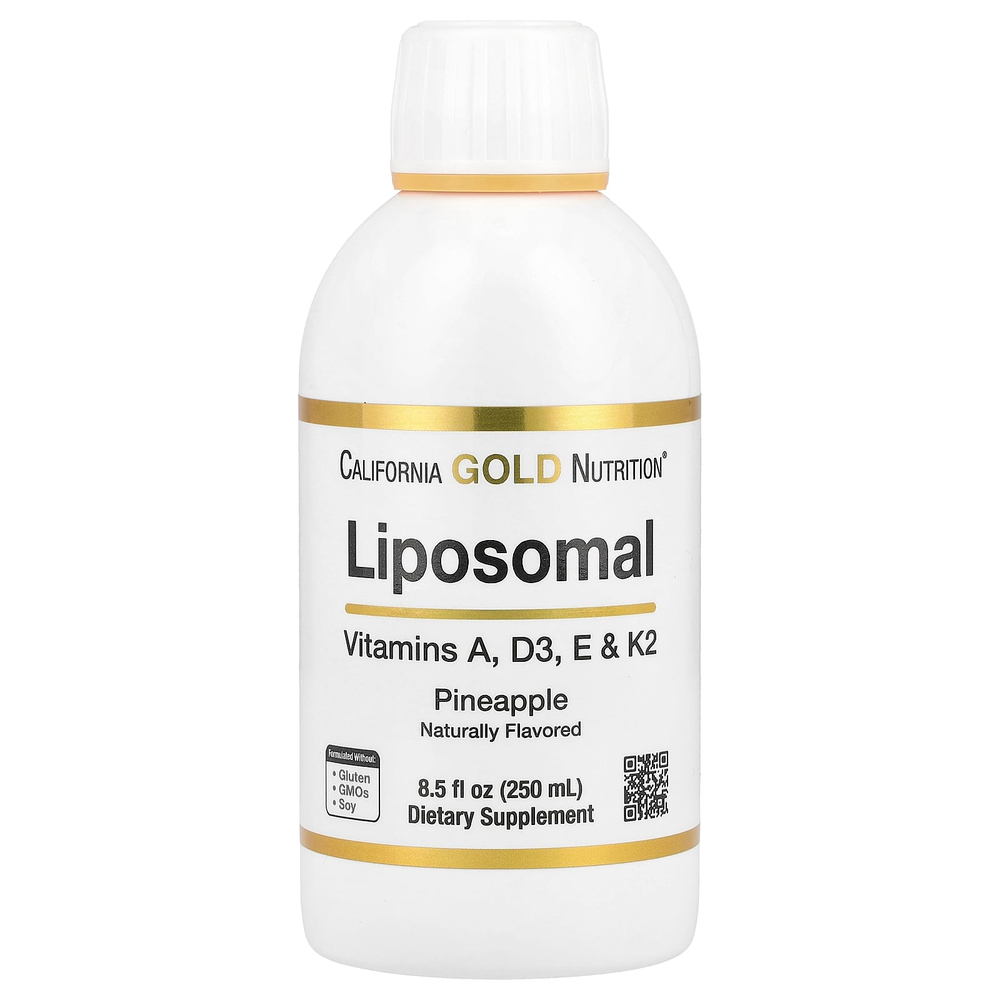 California Gold Nutrition, липосомальные витамины A, D3, E и K2, со вкусом натурального ананаса, 250 мл (8,5 жидк.унции)