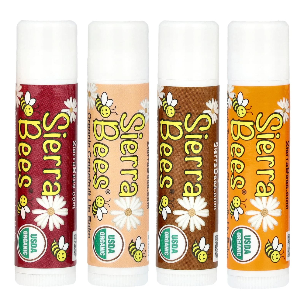 Sierra Bees, набор органических бальзамов для губ, 4 штуки, вес: 4,25 г (0,15 унции) каждый
