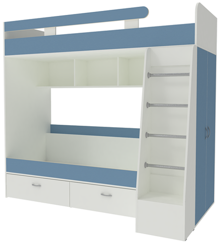 Двухъярусная кровать КарИВи Юниор 6 Белый  Светло-синий, голубой