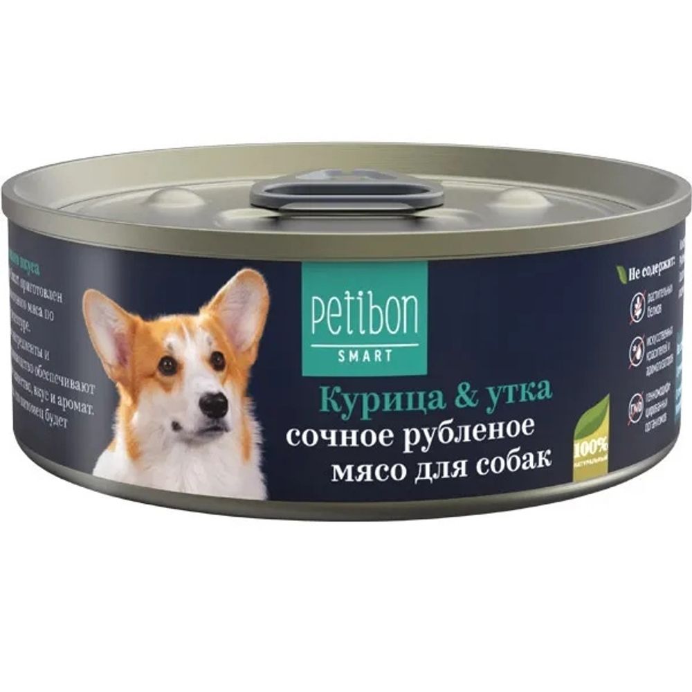 Влажный корм для собак Petibon, рубленое мясо с курицей и уткой, 100 г