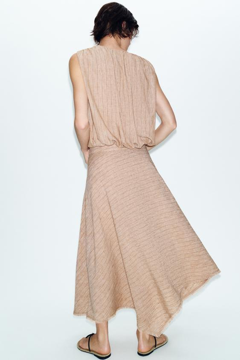 ZARA ЮБКА АСИММЕТРИЧНОГО КРОЯ В ПОЛОСКУ, СВЕТЛО-КОРИЧНЕВЫЙ