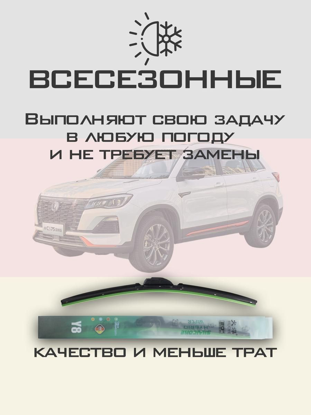 Щетки стеклоочистителя HUOYE Y8 600/450 мм на Changan CS75 | Push button