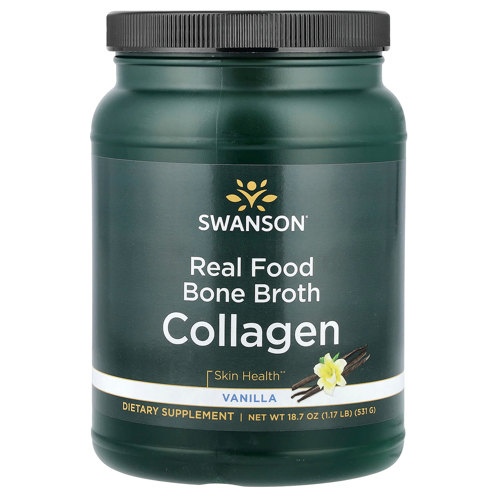 Swanson, Real Food, коллаген из костного бульона, ваниль, 531 г (1,17 фунта)
