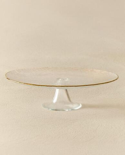 ZARA HOME БЛЮДО ИЗ СТЕКЛА С РЕЛЬЕФНЫМ УЗОРОМ И ЗОЛОТИСТОЙ КРОМКОЙ, ПРОЗРАЧНЫЙ