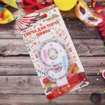 Свеча для торта Цифра Яркие краски «9» 6 см