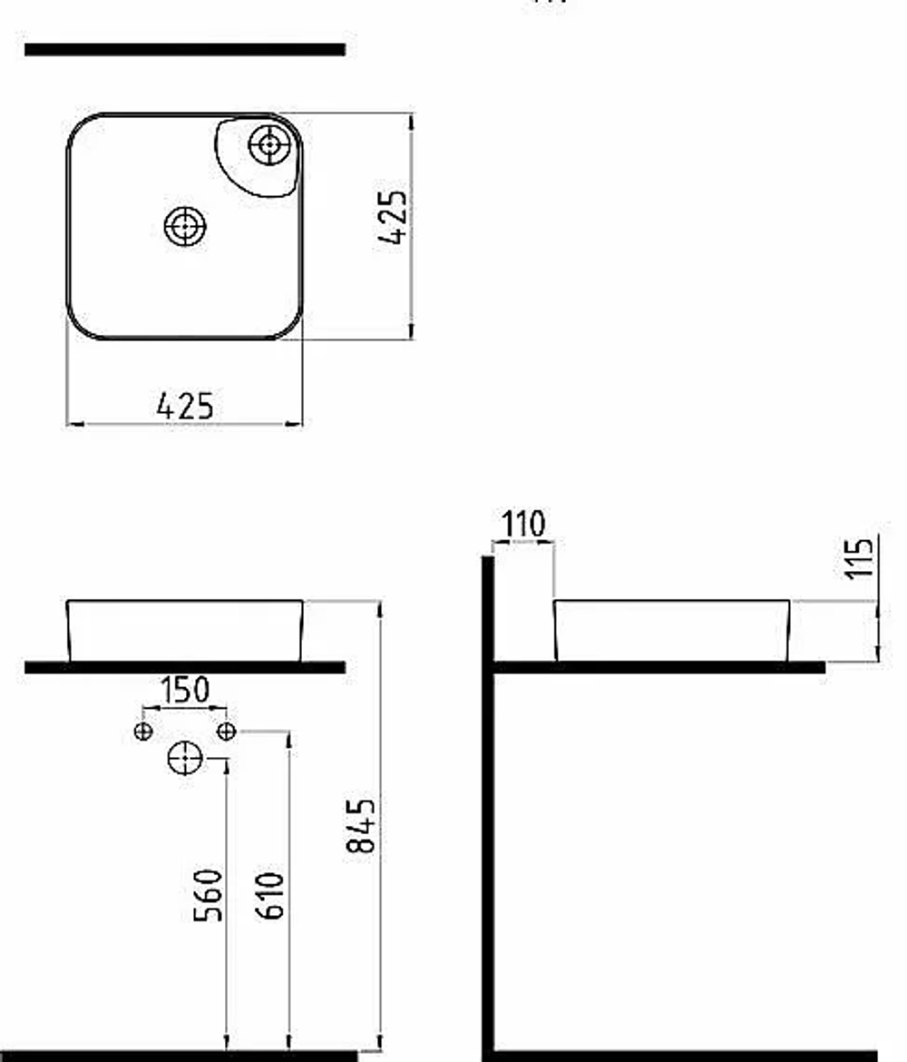 Раковина накладная Bien Flame 42,5 FALG04302FD1X2000 платина