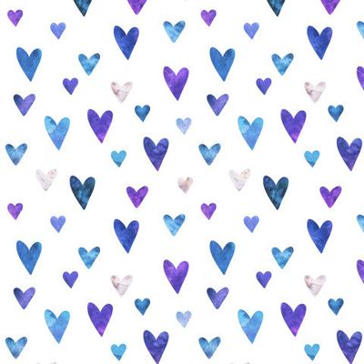Голубые сердечки на белом Blue hearts purple watercolor