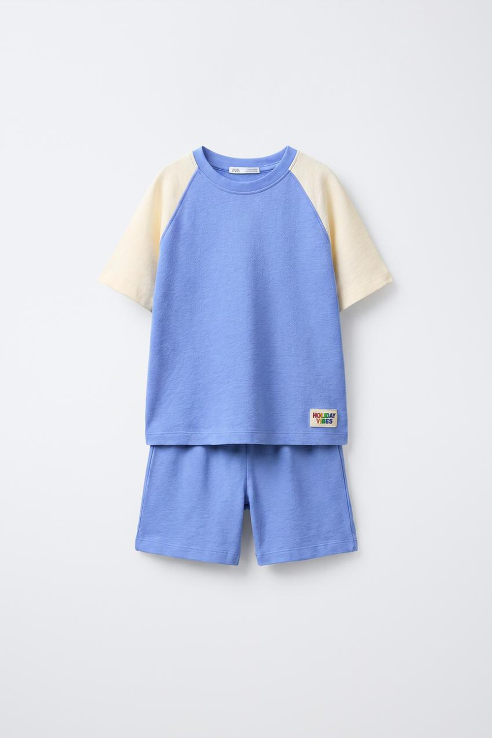 ZARA ПИЖАМА С ТЕКСТУРОЙ И ЭТИКЕТКОЙ, СИНИЙ