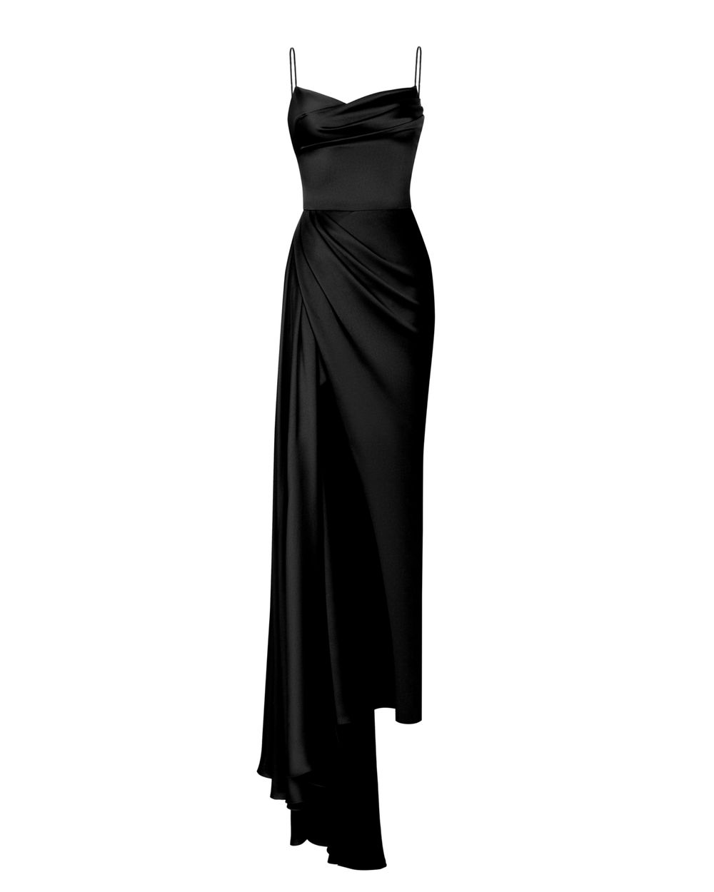 Платье макси драпированное из сатина с шлейфом